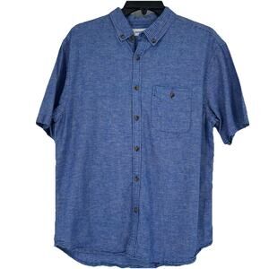 Old Navy Mens Slim Fit Linen Blend Button Up Shirt Blue Stripe Short Sleeve Sz L